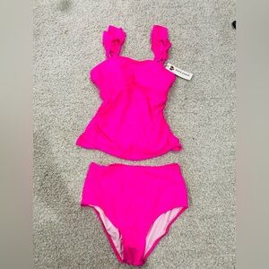 Vibrant Pink Bikini with Flowy Halter Top